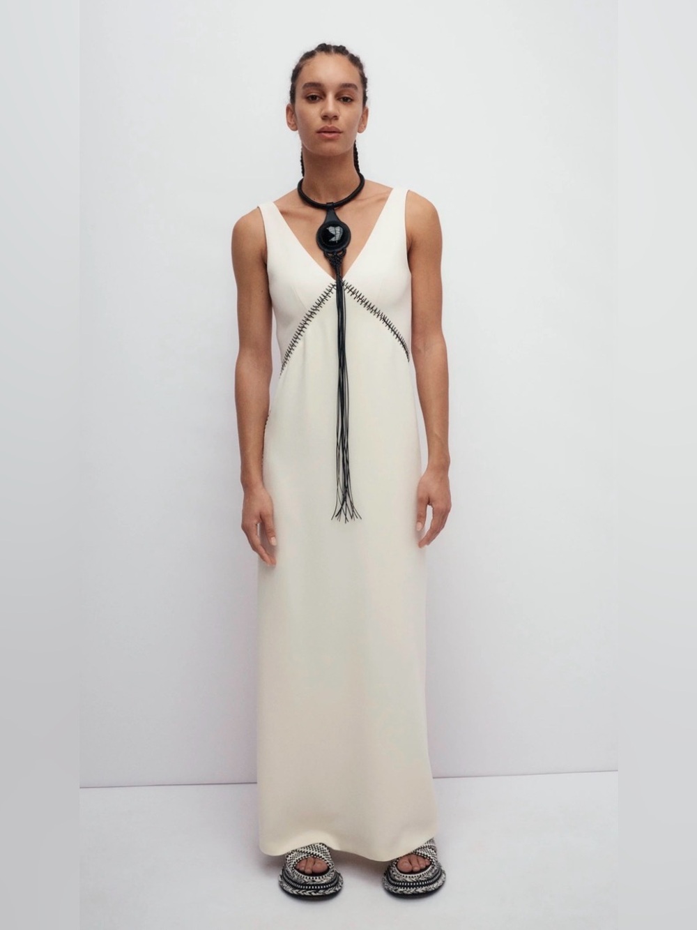 Chloé Wool Maxi Dress FR 34 (US 2) Ivory Cream Whipstitch Detail | French Luxury